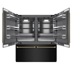 ZLINE 72 in. French Door Built-In Bottom Freezer Refrigerator 39.6 cu. ft. Water Dispensers Ice Makers Black Stainless Steel Graphite Gray Interior Champagne Bronze Helix Handles (GRBITZ-BS72-KCB)