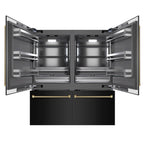 ZLINE 72 in. French Door Built-In Bottom Freezer Refrigerator 39.6 cu. ft. Water Dispensers Ice Makers Black Stainless Steel Graphite Gray Interior Champagne Bronze Helix Handles (GRBITZ-BS72-KCB)
