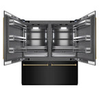 ZLINE 72 in. French Door Built-In Bottom Freezer Refrigerator 39.6 cu. ft. Black Stainless Steel, Water Dispensers, Ice Makers, Graphite Gray Interior, Polished Gold Helix Handles (GRBITZ-BS-72-KG)