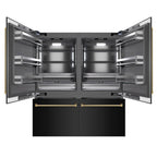 ZLINE 72 in. French Door Built-In Bottom Freezer Refrigerator 39.6 cu. ft. Black Stainless Steel, Water Dispensers, Ice Makers, Graphite Gray Interior, Polished Gold Helix Handles (GRBITZ-BS-72-KG)