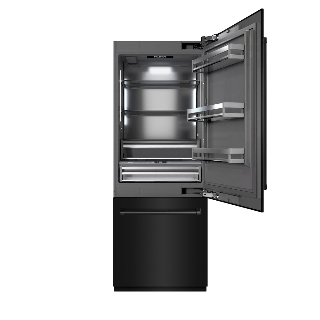 ZLINE 30 in. Built-In Bottom Freezer Refrigerator 16.1 cu. ft. with Water Dispenser, Ice Maker, Black Stainless Steel, Graphite Gray Interior (GRBIV-BS-30)