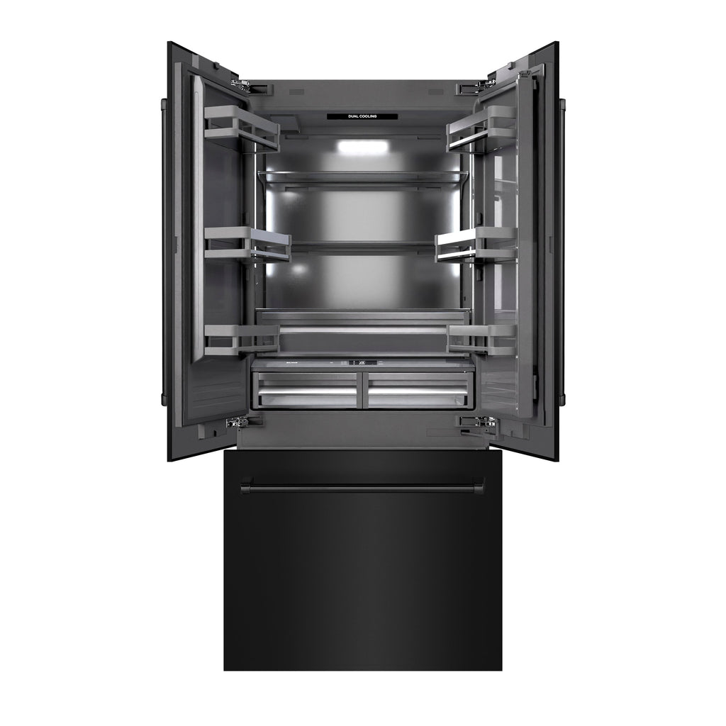 ZLINE 36 in. French Door Built-In Bottom Freezer Refrigerator 19.6 cu. ft. Water Dispenser Ice Maker Black Stainless Steel Graphite Gray Interior (GRBIV-BS-36)
