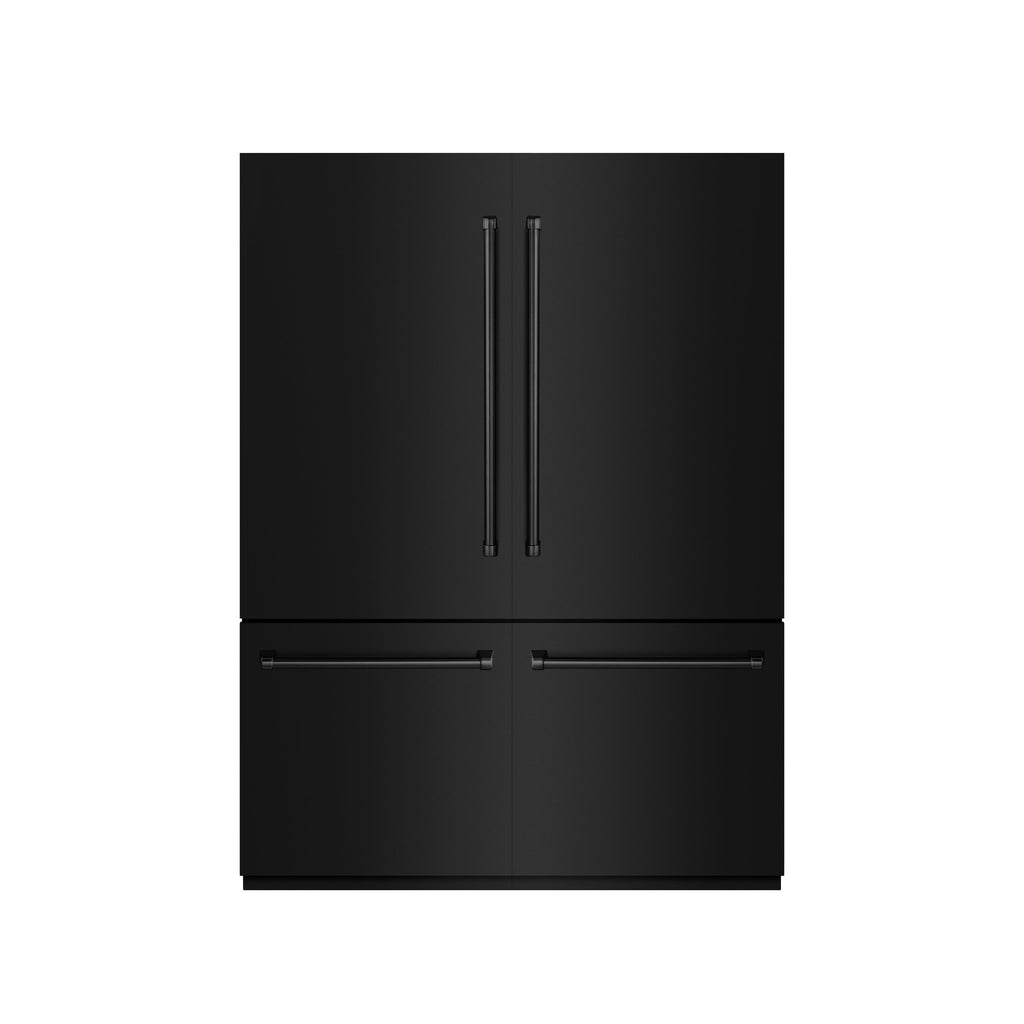 ZLINE 60 in. French Door Built-In Bottom Freezer Refrigerator 32.2 Cu. Ft. with Water Dispensers & Ice Makers, Black Stainless Steel, Graphite Gray Interior (GRBIV-BS-60)