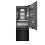 ZLINE 30 in. Built-In Bottom Freezer Refrigerator 16.1 Cu. Ft. Black Stainless Steel, Water Dispenser, Ice Maker, Champagne Bronze Accents (GRBIVZ-BS-30-CB)
