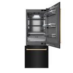 ZLINE 30 in. Built-In Bottom Freezer Refrigerator 16.1 cu. ft. with Water Dispenser, Ice Maker, Black Stainless Steel, Polished Gold Accents (GRBIVZ-BS-30-G)