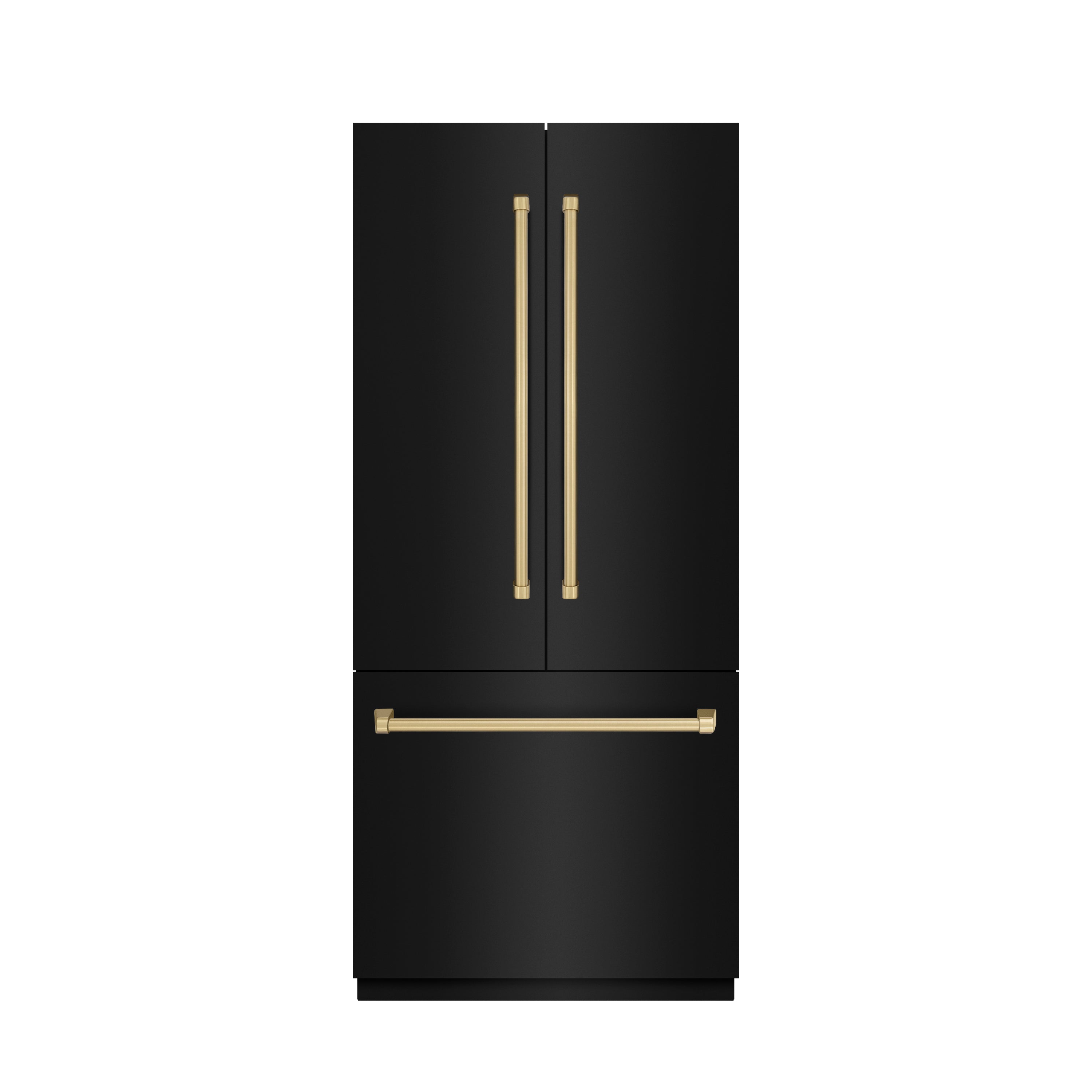 ZLINE 36 in. Built-In French Door Bottom Freezer Refrigerator 19.6 cu. ft. Water Dispenser Ice Maker Black Stainless Steel Graphite Gray Interior Champagne Bronze Accents (GRBIVZ-BS-36-CB)