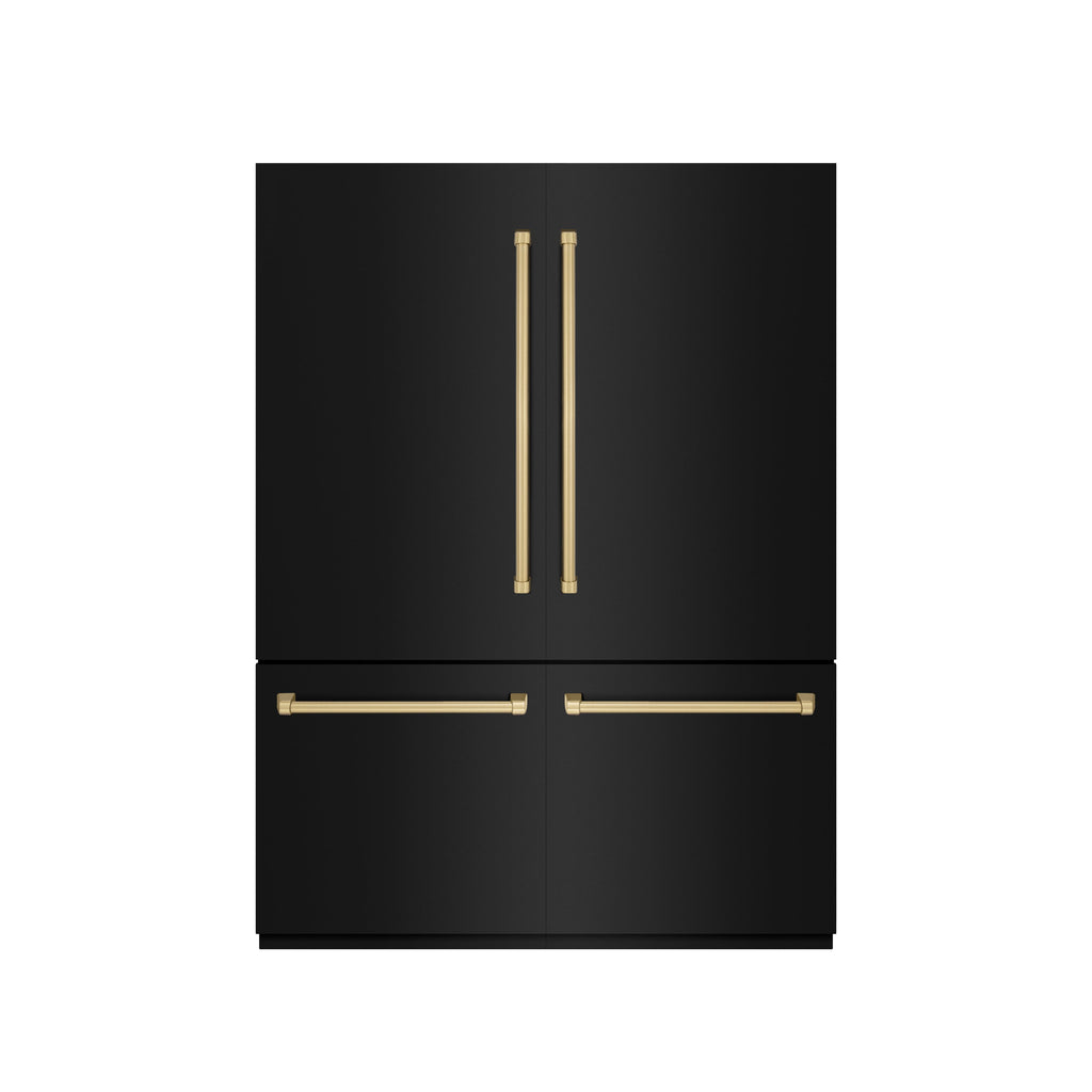 ZLINE 60 in. French Door Built-In Bottom Freezer Refrigerator 32.2 cu. ft. Water Dispenser Ice Maker Black Stainless Steel Champagne Bronze Accents (GRBIVZ-BS-60-CB)