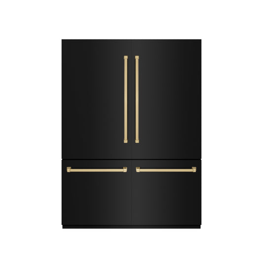 ZLINE 60 in. French Door Built-In Bottom Freezer Refrigerator 32.2 cu. ft. Water Dispenser Ice Maker Black Stainless Steel Champagne Bronze Accents (GRBIVZ-BS-60-CB)