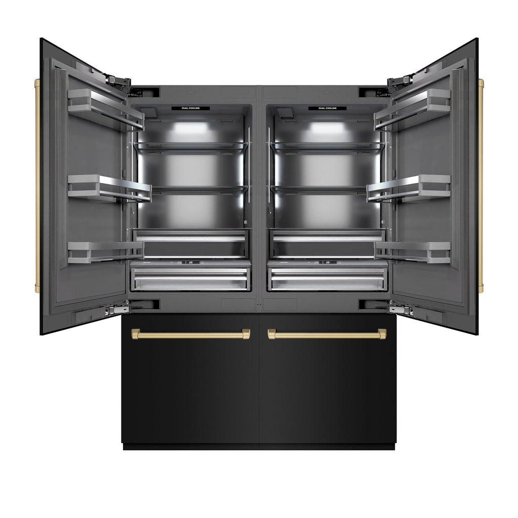 ZLINE 60 in. French Door Built-In Bottom Freezer Refrigerator 32.2 cu. ft. Water Dispenser Ice Maker Black Stainless Steel Champagne Bronze Accents (GRBIVZ-BS-60-CB)