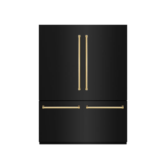 ZLINE 60 in. French Door Built-In Bottom Freezer Refrigerator 32.2 cu. ft. Water Dispenser Ice Maker Black Stainless Steel Graphite Gray Interior Polished Gold Accents (GRBIVZ-BS-60-G)