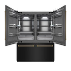 ZLINE 60 in. French Door Built-In Bottom Freezer Refrigerator 32.2 cu. ft. Water Dispenser Ice Maker Black Stainless Steel Graphite Gray Interior Polished Gold Accents (GRBIVZ-BS-60-G)