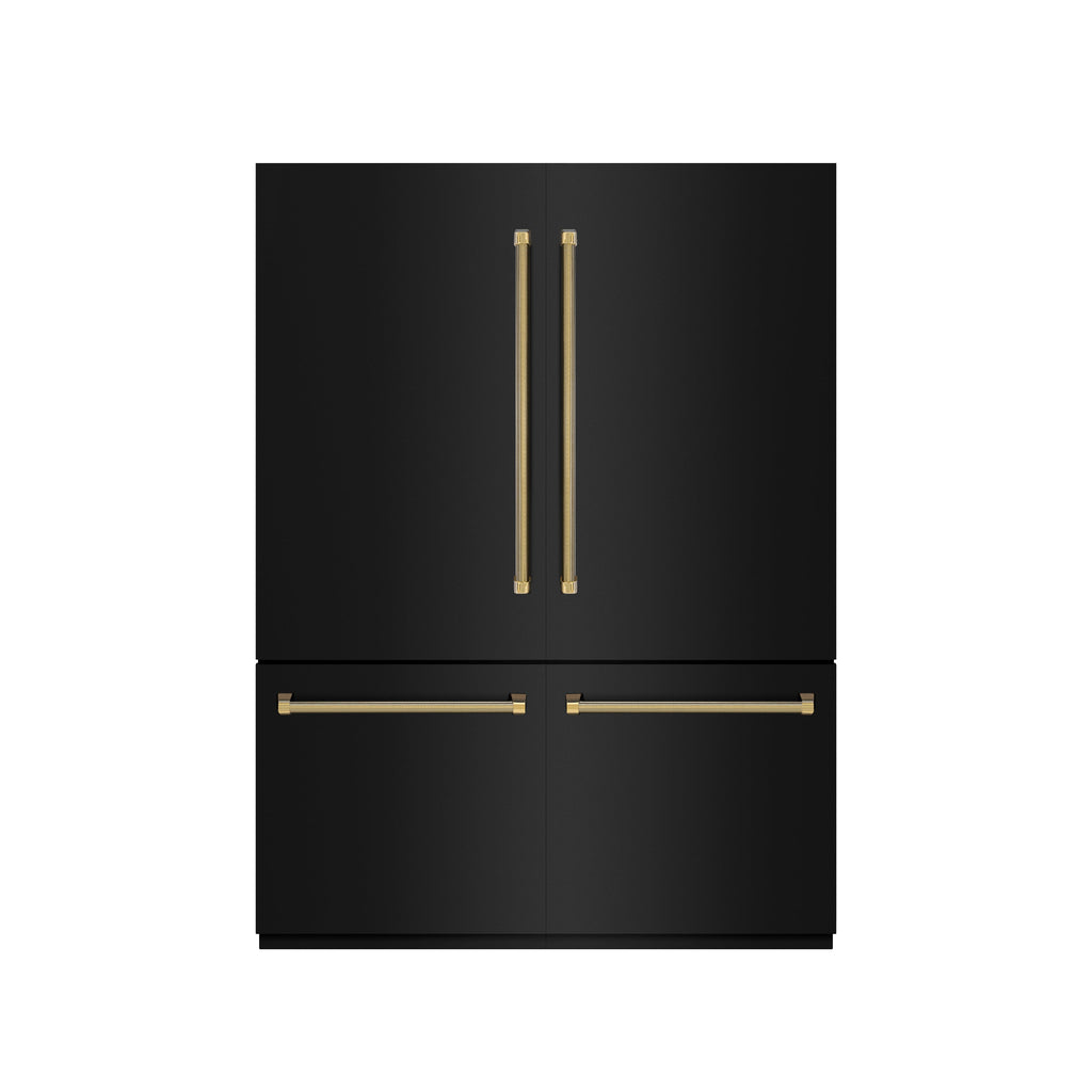ZLINE 60 in. Built-In French Door Refrigerator 32.2 cu. ft. Black Stainless Steel Water Dispenser Ice Maker Polished Gold Handles (GRBIVZ-BS60KG)