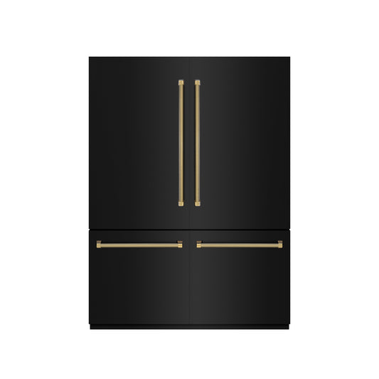 ZLINE 60 in. Built-In French Door Refrigerator 32.2 cu. ft. Black Stainless Steel Water Dispenser Ice Maker Polished Gold Handles (GRBIVZ-BS60KG)