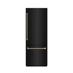 ZLINE 30 in. Built-In Bottom Freezer Refrigerator, 16.1 cu. ft., Water Dispenser, Ice Maker, Black Stainless Steel, Graphite Gray Interior, Champagne Bronze Helix Handles (GRBIVZ-BS30KCB)