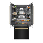 ZLINE 36 in. Built-In French Door Refrigerator 19.6 Cu. Ft. Water Dispenser Ice Maker Black Stainless Steel Graphite Gray Interior Champagne Bronze Helix Handles (GRBIVZ-BS36KCB)