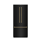 ZLINE 36 in. French Door Built-In Bottom Freezer Refrigerator 19.6 Cu. Ft. Water Dispenser Ice Maker Black Stainless Steel Graphite Gray Interior Polished Gold Helix Handles (GRBIVZ-BS36KG)
