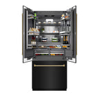 ZLINE 36 in. French Door Built-In Bottom Freezer Refrigerator 19.6 Cu. Ft. Water Dispenser Ice Maker Black Stainless Steel Graphite Gray Interior Polished Gold Helix Handles (GRBIVZ-BS36KG)