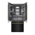 ZLINE 36 in. French Door Built-In Bottom Freezer Refrigerator 19.6 Cu. Ft. Water Dispenser Ice Maker Black Stainless Steel Graphite Gray Interior Polished Gold Helix Handles (GRBIVZ-BS36KG)