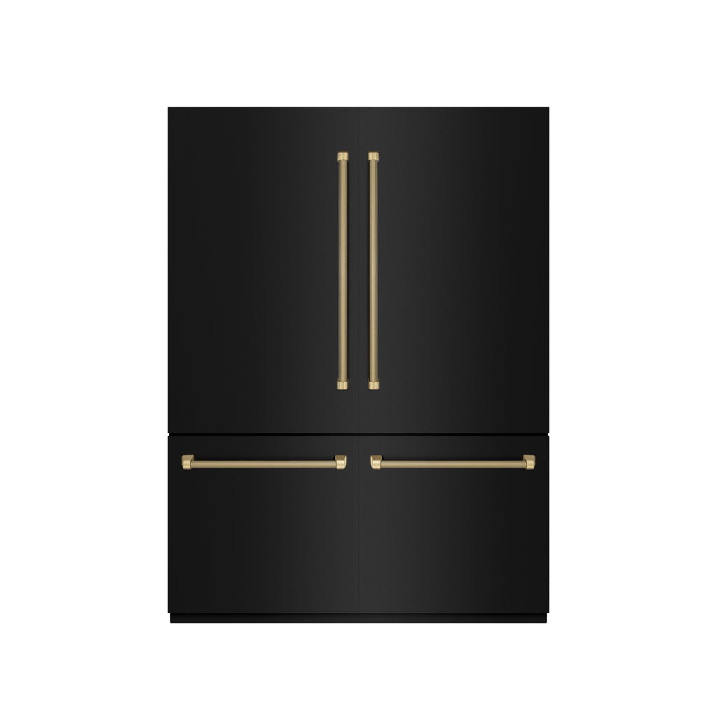 ZLINE 60 in. French Door Built-In Bottom Freezer Refrigerator 32.2 Cu. Ft. Water Dispenser Ice Maker Black Stainless Steel Champagne Bronze Handles (GRBIVZ-BS60KCB)