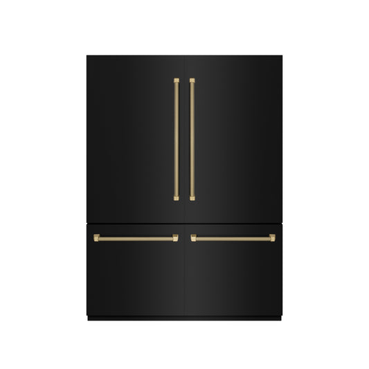 ZLINE 60 in. French Door Built-In Bottom Freezer Refrigerator 32.2 Cu. Ft. Water Dispenser Ice Maker Black Stainless Steel Champagne Bronze Handles (GRBIVZ-BS60KCB)
