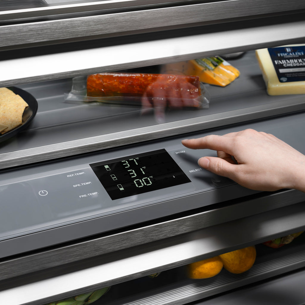 ZLINE 30 in. Built-In Bottom Freezer Refrigerator 16.1 cu. ft. Water Dispenser, Ice Maker, Black Stainless Steel, Graphite Gray Interior, Polished Gold Helix Handles (GRBIVZ-BS30KG)