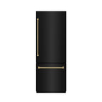 ZLINE 30 in. Built-In Bottom Freezer Refrigerator 16.1 cu. ft. Water Dispenser, Ice Maker, Black Stainless Steel, Graphite Gray Interior, Polished Gold Helix Handles (GRBIVZ-BS30KG)