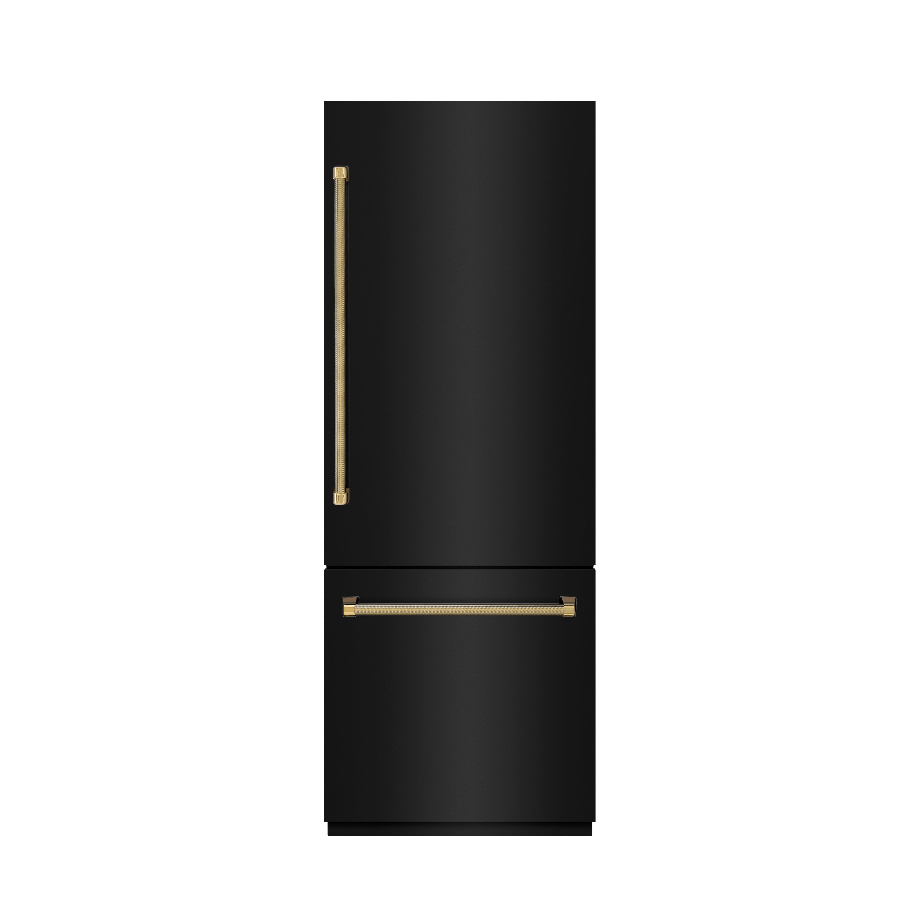 ZLINE 30 in. Built-In Bottom Freezer Refrigerator 16.1 cu. ft. Water Dispenser, Ice Maker, Black Stainless Steel, Graphite Gray Interior, Polished Gold Helix Handles (GRBIVZ-BS30KG)