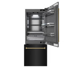 ZLINE 30 in. Built-In Bottom Freezer Refrigerator 16.1 cu. ft. Water Dispenser, Ice Maker, Black Stainless Steel, Graphite Gray Interior, Polished Gold Helix Handles (GRBIVZ-BS30KG)