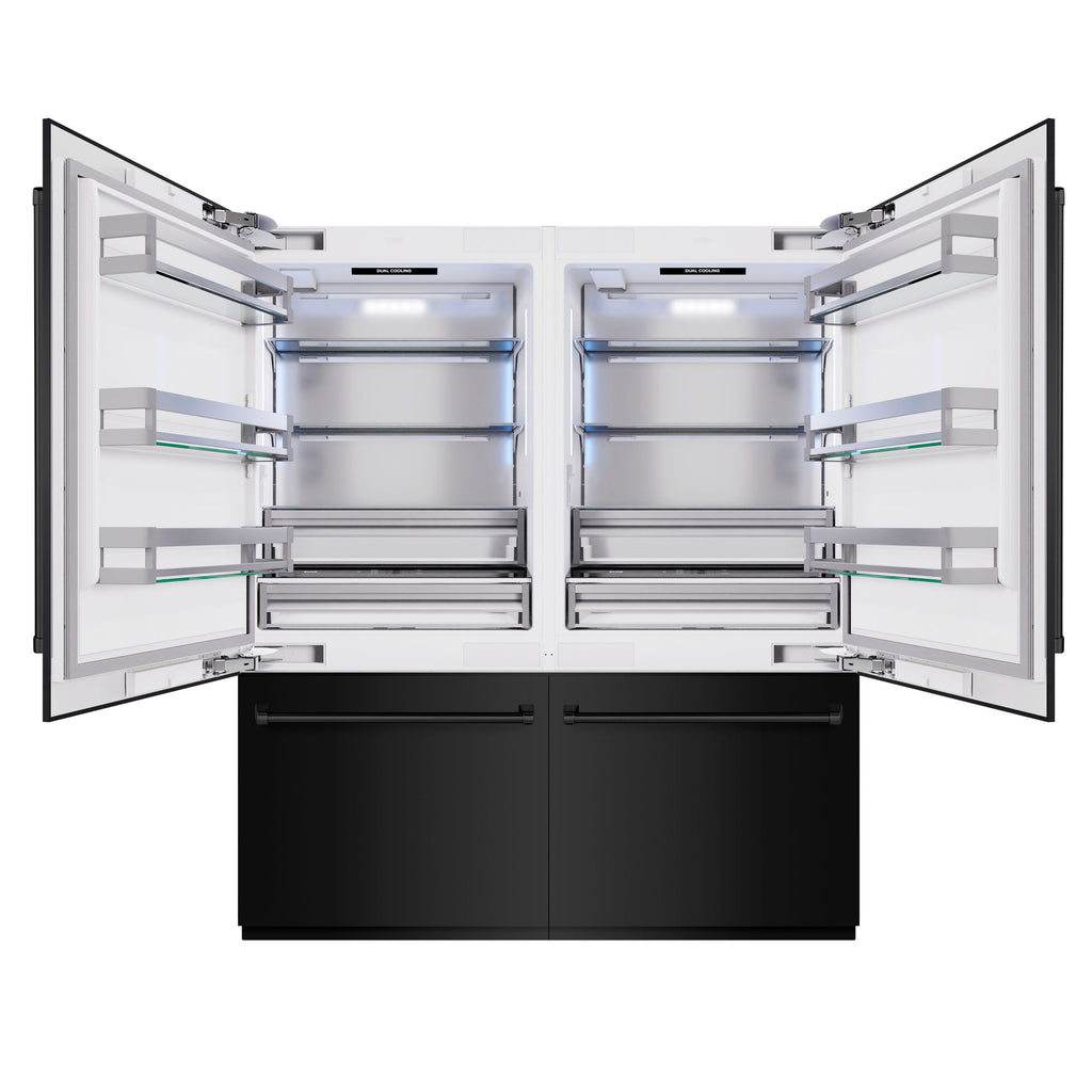 ZLINE 72 in. French Door Built-In Bottom Freezer Refrigerator 39.6 Cu. Ft. with Water Dispensers & Ice Makers Black Stainless Steel (RBIT-BS-72)