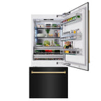 ZLINE 36 in. Built-In Bottom Freezer Refrigerator 19.8 cu. ft. Water Dispenser Ice Maker Black Stainless Steel Polished Gold Accents (RBITZ-BS-36-G)