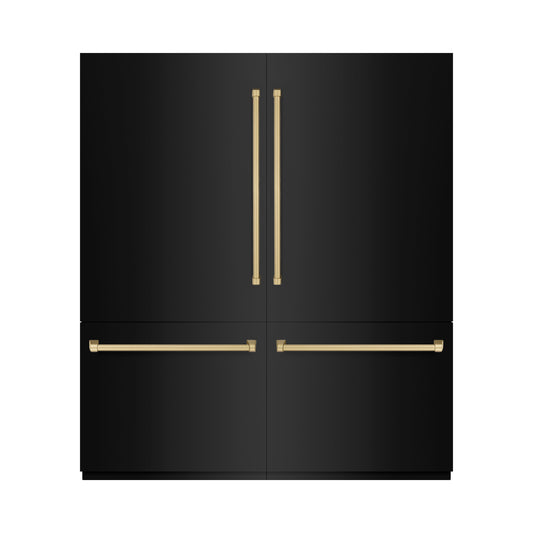 ZLINE 72 in. French Door Built-In Bottom Freezer Refrigerator 39.6 cu. ft. Water Dispensers Ice Makers Black Stainless Steel Champagne Bronze Accents (RBITZ-BS-72-CB)