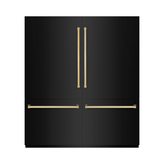 ZLINE 72 in. French Door Built-In Bottom Freezer Refrigerator 39.6 Cu. Ft. Water Dispensers Ice Makers Black Stainless Steel Polished Gold Accents (RBITZ-BS-72-G)