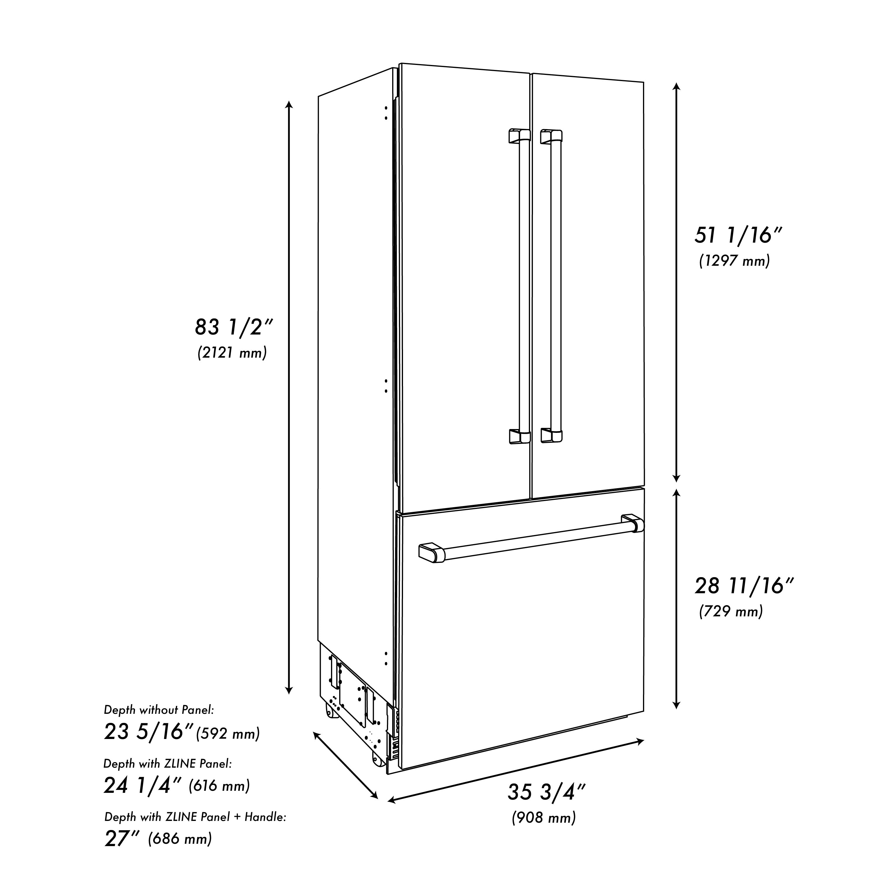 ZLINE 36 in. Built-In Refrigerator 19.6 cu. ft. Internal Water & Ice Dispenser Black Stainless Steel (RBIV-BS-36)