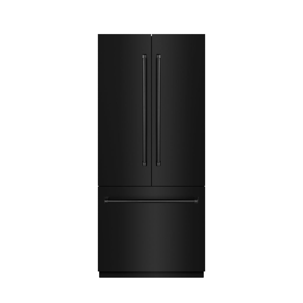 ZLINE 36 in. French Door Built-In Bottom Freezer Refrigerator, 19.6 Cu. Ft., Water Dispenser, Ice Maker, Black Stainless Steel, Stainless Steel Interior (SRBIV-BS-36)
