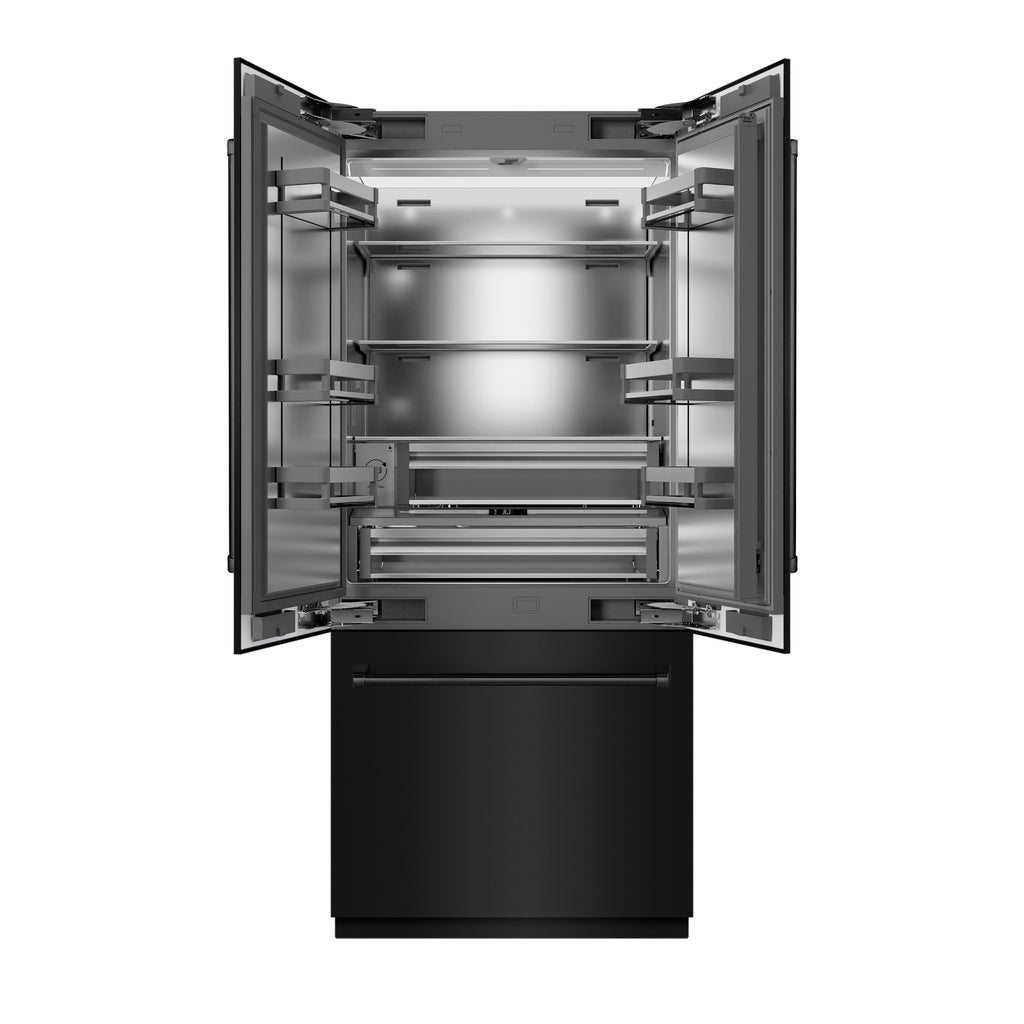 ZLINE 36 in. French Door Built-In Bottom Freezer Refrigerator, 19.6 Cu. Ft., Water Dispenser, Ice Maker, Black Stainless Steel, Stainless Steel Interior (SRBIV-BS-36)