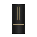 ZLINE 36 in. French Door Built-In Bottom Freezer Refrigerator 19.6 cu. ft. Water Dispenser Ice Maker Black Stainless Steel Champagne Bronze Helix Handles (SRBIVZ-BS36KCB)