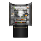 ZLINE 36 in. French Door Built-In Bottom Freezer Refrigerator 19.6 cu. ft. Water Dispenser Ice Maker Black Stainless Steel Champagne Bronze Helix Handles (SRBIVZ-BS36KCB)