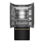 ZLINE 36 in. French Door Built-In Bottom Freezer Refrigerator 19.6 cu. ft. Water Dispenser Ice Maker Black Stainless Steel Champagne Bronze Helix Handles (SRBIVZ-BS36KCB)