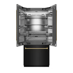 ZLINE 36 in. French Door Built-In Bottom Freezer Refrigerator 19.6 cu. ft. Water Dispenser Ice Maker Black Stainless Steel Stainless Steel Interior Polished Gold Helix Handles (SRBIVZ-BS36KG)