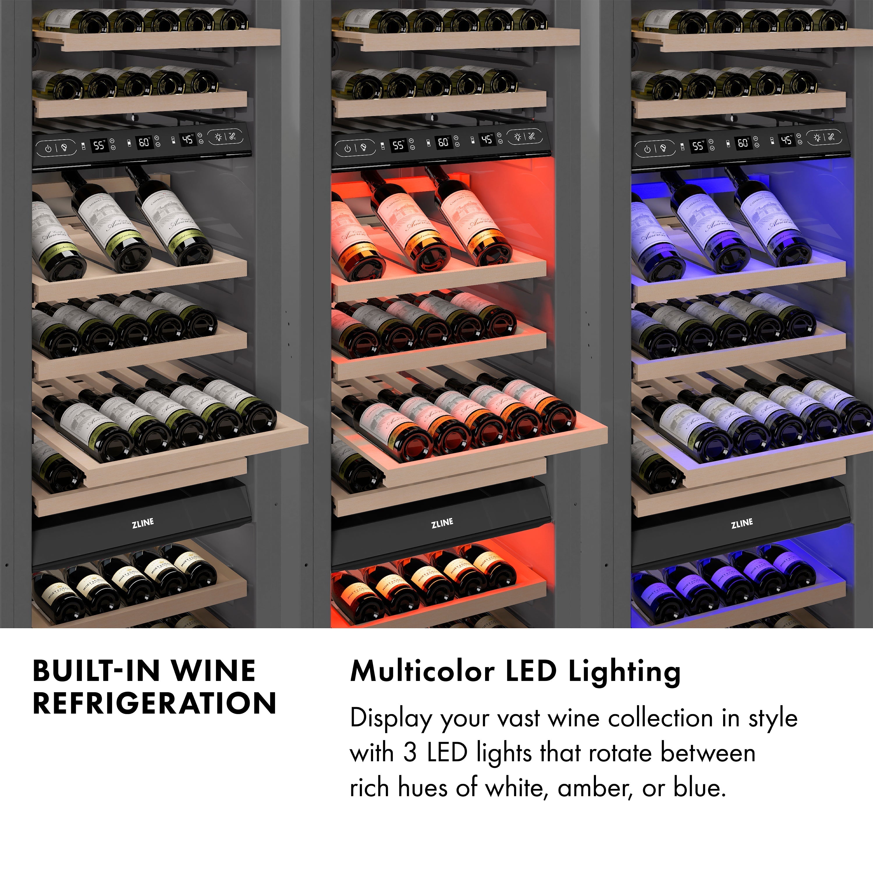 ZLINE Autograph 18" 9.0 cu. ft. Triple Zone 68 Bottle Right Hinge Column Wine Cooler in Satin Stainless Steel with Matte Black Accents, RCWVRZ-SN-18-MB