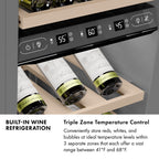 ZLINE Autograph 18" 9.0 cu. ft. Triple Zone 68 Bottle Left Hinge Column Wine Cooler in Satin Stainless Steel with Polished Gold Accents, RCWVLZ-SN-18-G