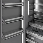 ZLINE Autograph 18" 8.6 cu. ft. Left Hinge Column Freezer in Satin Stainless Steel with Graphite Gray Interior and Polished Gold Accents, RCFVLZ-SN-18-G