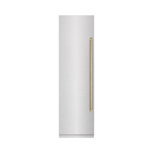ZLINE Autograph 24" 12.4 cu. ft. Column Freezer in Satin Stainless Steel with Graphite Gray Interior and Champagne Bronze Accents, RCFVZ-SN-24-CB