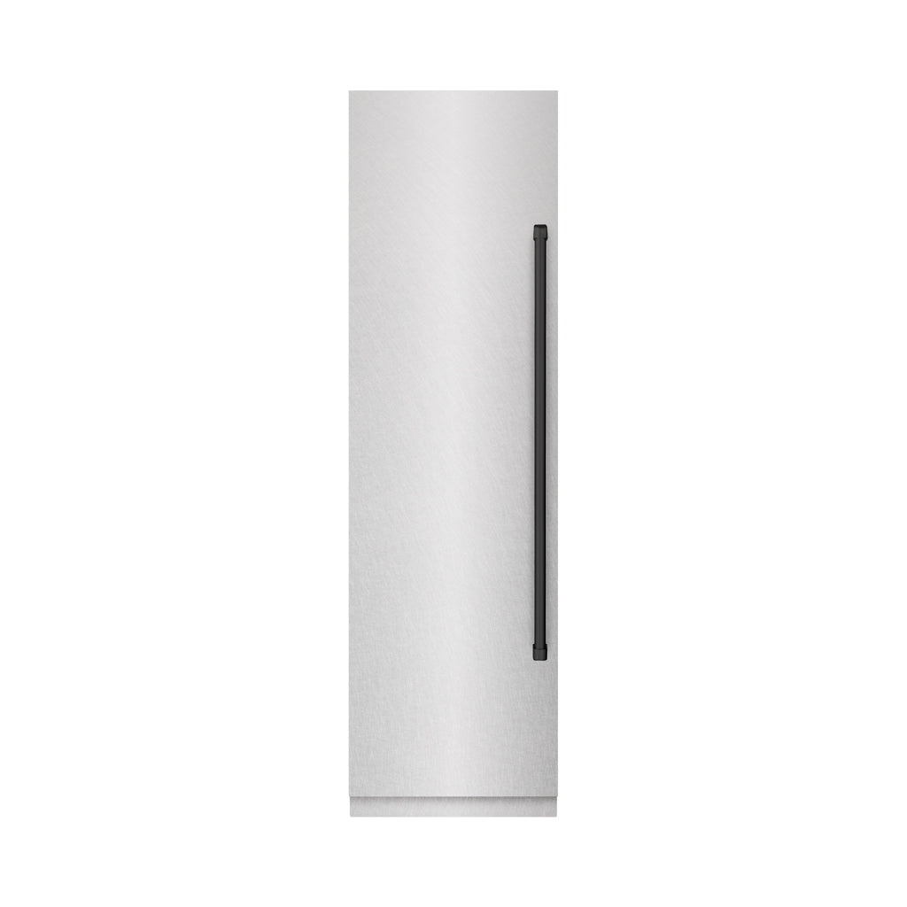 ZLINE Autograph 24" 12.4 cu. ft. Column Freezer in Satin Stainless Steel with Graphite Gray Interior and Matte Black Accents, RCFVZ-SN-24-MB