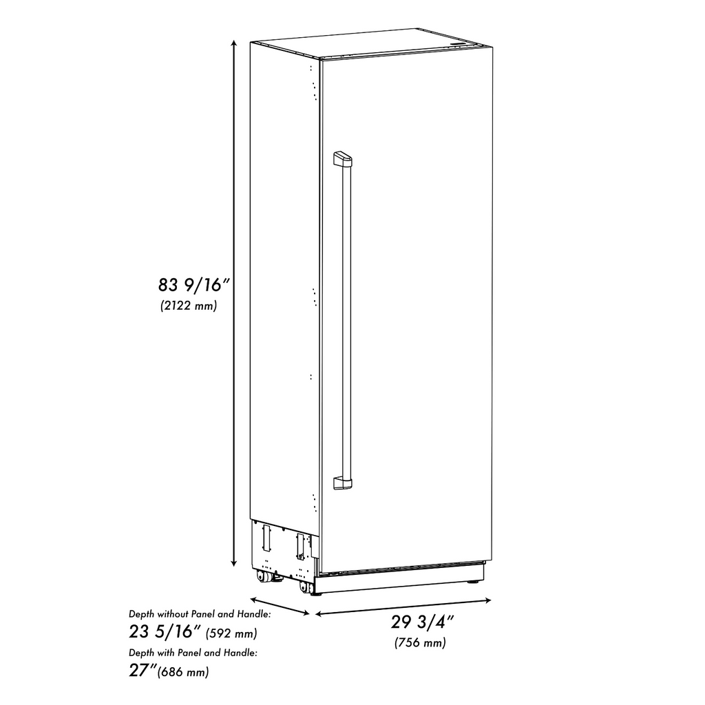 ZLINE 30 in. Column Refrigerator 16.7 Cu. Ft. Satin Stainless Steel with Graphite Gray Interior (RCRV-SN-30)