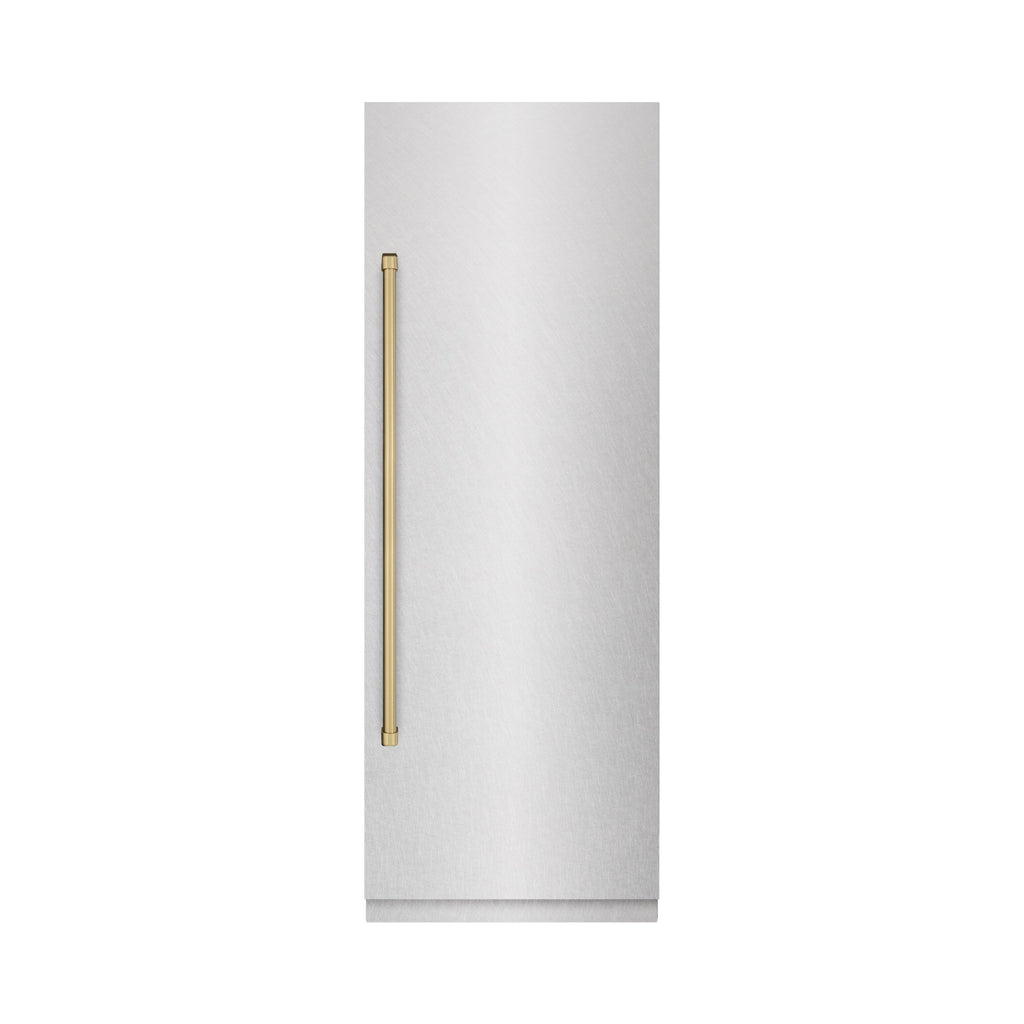 ZLINE 30 in. Column Refrigerator 16.7 Cu. Ft. Satin Stainless Steel, Graphite Gray Interior, Champagne Bronze Accents (RCRVZ-SN-30-CB)