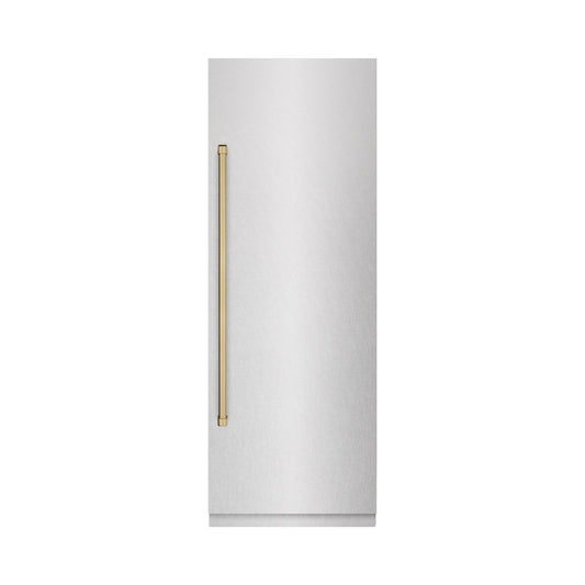 ZLINE 30 in. Column Refrigerator 16.7 Cu. Ft. Satin Stainless Steel, Graphite Gray Interior, Champagne Bronze Accents (RCRVZ-SN-30-CB)