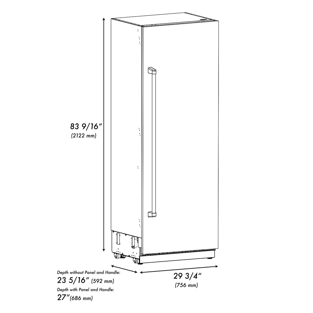 ZLINE 30 in. Column Refrigerator 16.7 cu. ft. Satin Stainless Steel with Graphite Gray Interior and Polished Gold Accents (RCRVZ-SN-30-G)