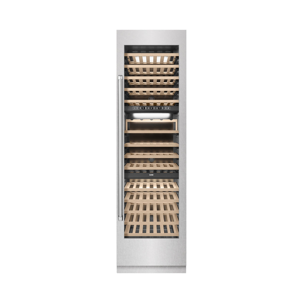ZLINE 24" 12.4 cu. ft. Triple Zone 100 Bottle Column Wine Cooler in Satin Stainless Steel, RCWV-SN-24