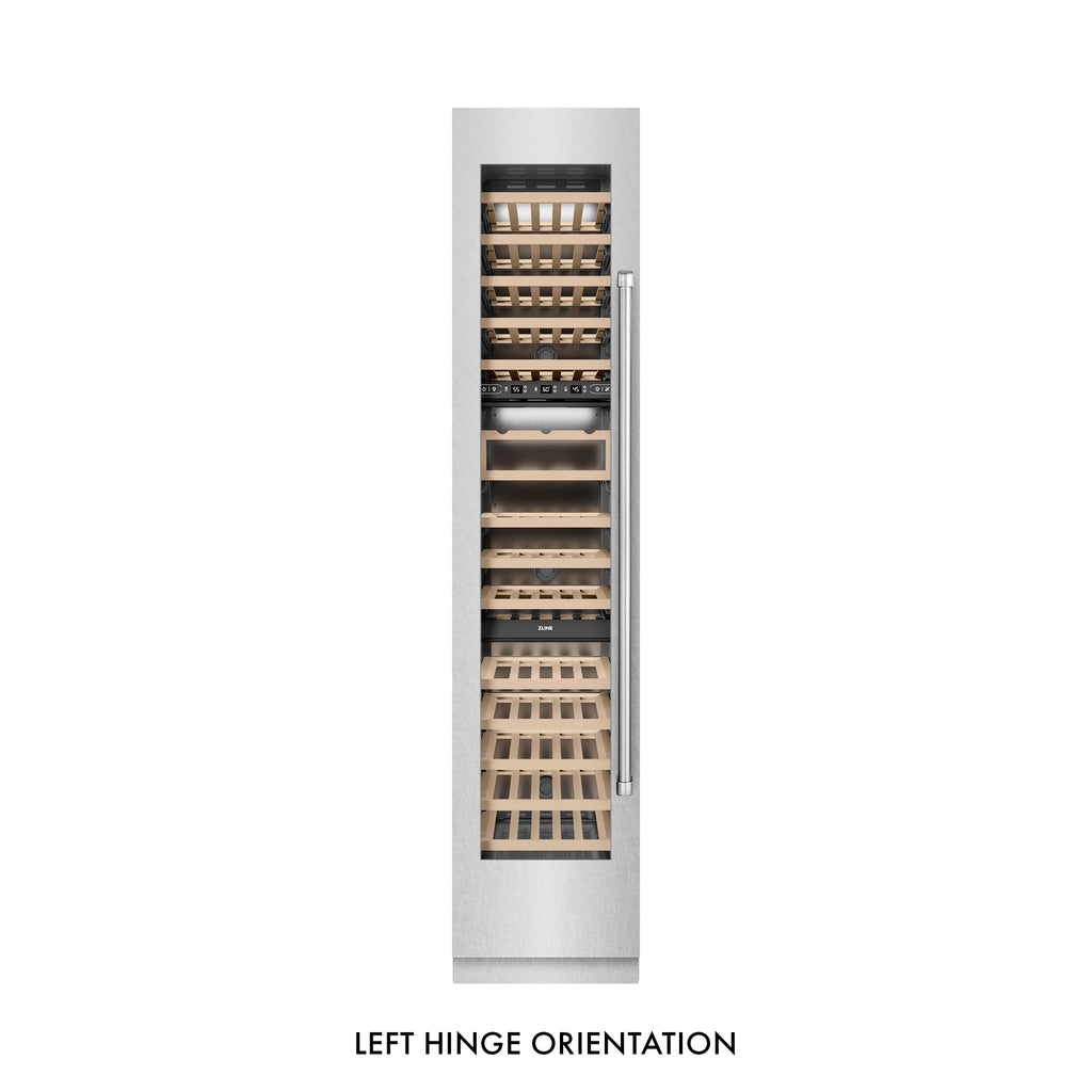 ZLINE 18" 9.0 cu. ft. Triple Zone 68 Bottle Left Hinge Column Wine Cooler in Satin Stainless Steel, RCWVL-SN-18